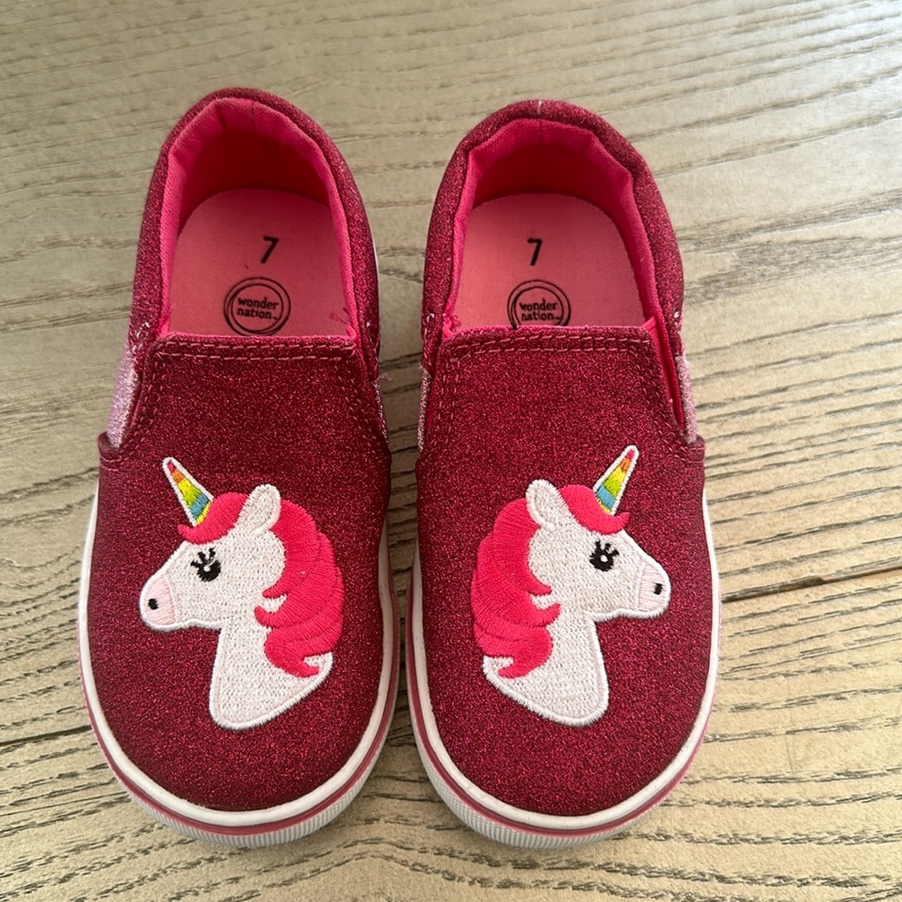 Wonder Nation Unicorn Pink Glitter Slip On Sneakers - Size 7